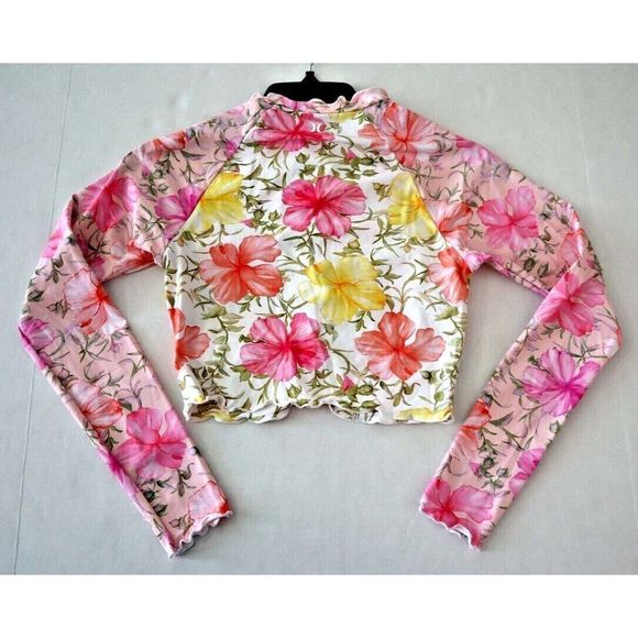 LoveShackFancy x Hurley HLSFR100 Women's Sz L Hibiscus Cropped L/S Rashguard $85 - Picture 2 of 8